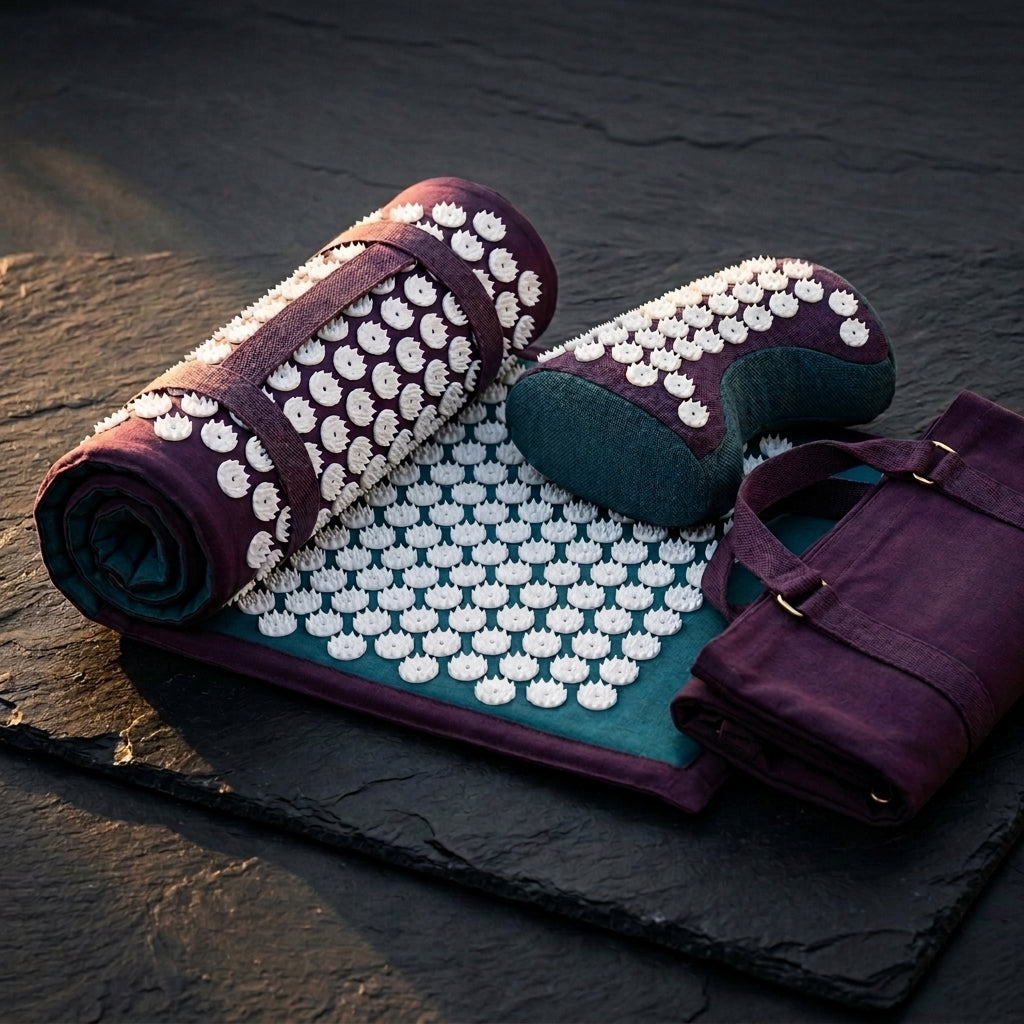 ZenRelief purple acupressure mat set dark atmospheric hero