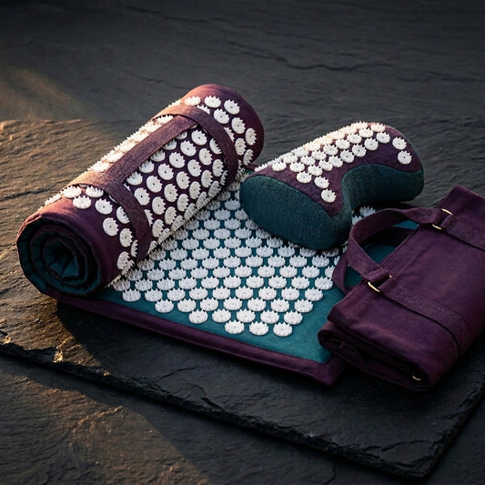 ZenRelief purple acupressure mat set dark atmospheric hero
