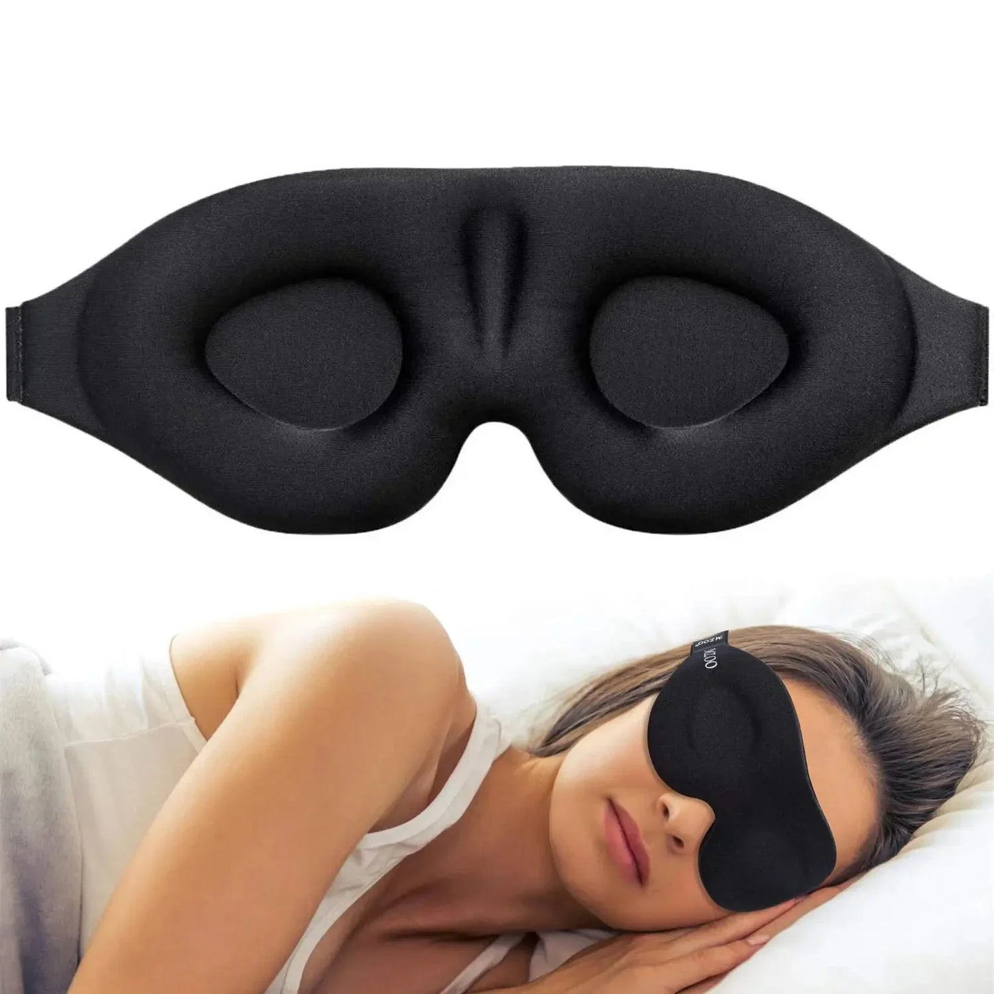 DreamWeight 3D Contoured Sleep Mask - front view with model